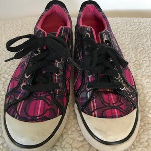Coach Plaid Tennis Shoes Pink/Black, size 7.5 Med